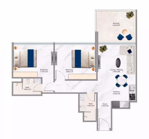 Timez by Danube – 2 Bedroom – Type A floor plan
