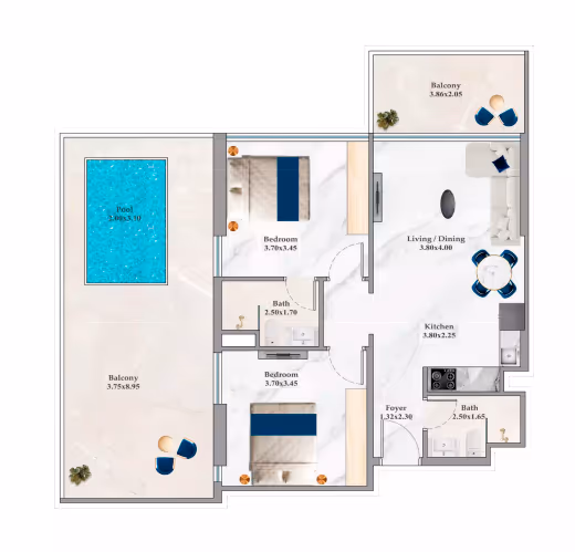Timez by Danube – 2 Bedroom – Type D floor plan