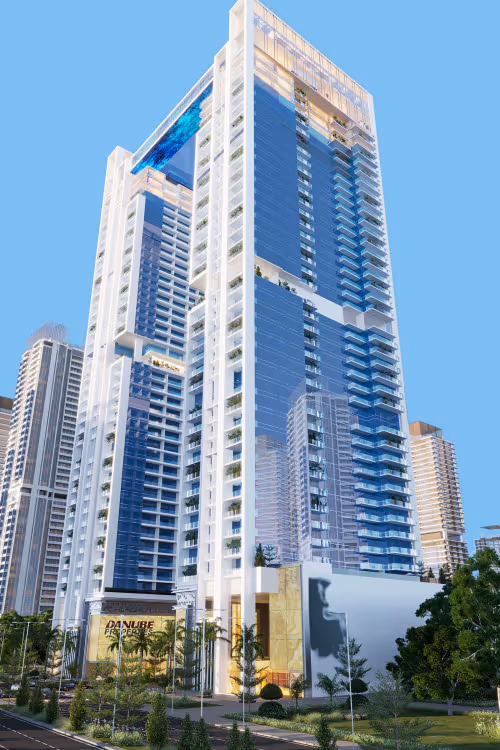 Viewz by Danube – daytime view of the tower above the Danube Properties podium