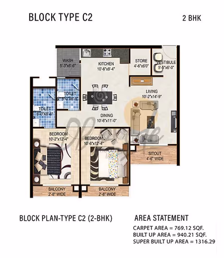 DB Pride – 2 BHK – Type C2 floor plan