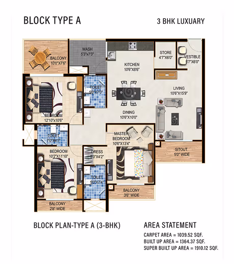 DB Pride – 3 BHK Luxury – Type A floor plan