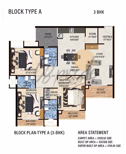 DB Pride – 3 BHK – Type A floor plan