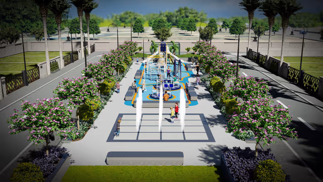 Emerald Gardenia – kids' play zone with splash fountains and climbing frames