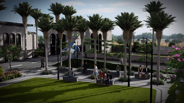 Emerald Gardenia – boundary wall and street view towards the clubhouse