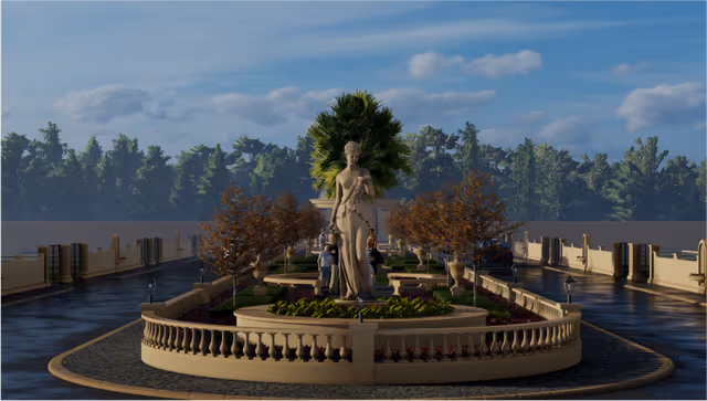 Emerald Nirvana – central landscaped garden, one of ten in the layout