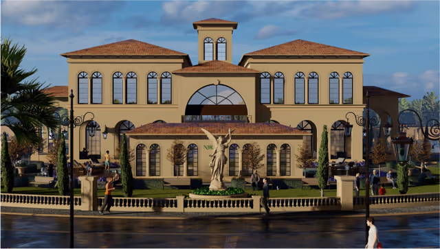Emerald Nirvana – clubhouse frontage housing banquet hall and indoor amenities