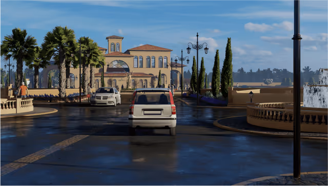 Emerald Nirvana – internal street with stone pathways and heritage light poles