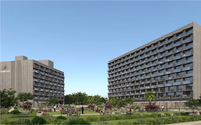 Emerald World Park – two office towers facing the central landscaped plaza