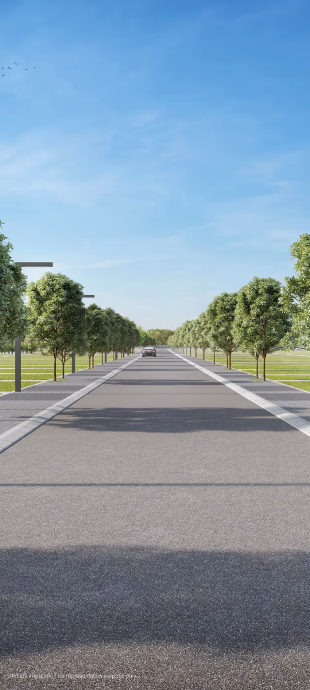 Godrej Greenview Estate – 40 ft wide tree-lined boulevard road through the estate