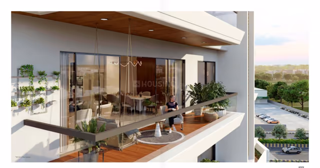 Horizon Tower – deep apartment balcony render overlooking Kanadia Road