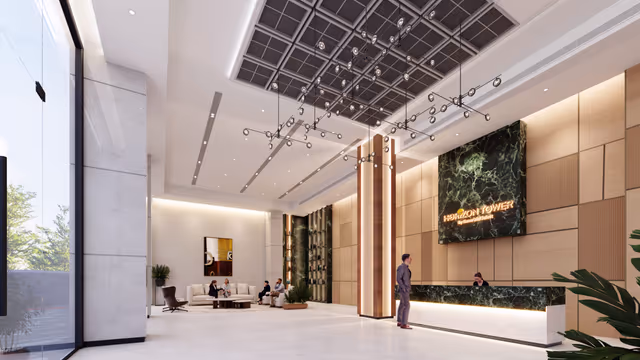 Horizon Tower – double-height entrance lobby render