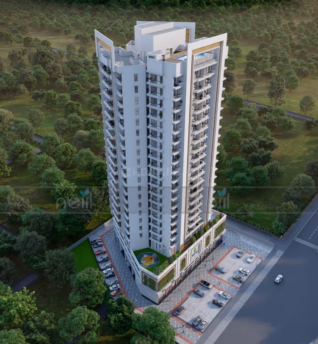 Horizon Tower – aerial view of the rooftop pool deck and tower crown