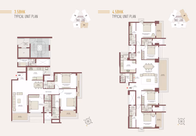 Horizon Tower – 3.5 and 4.5 BHK typical unit plans